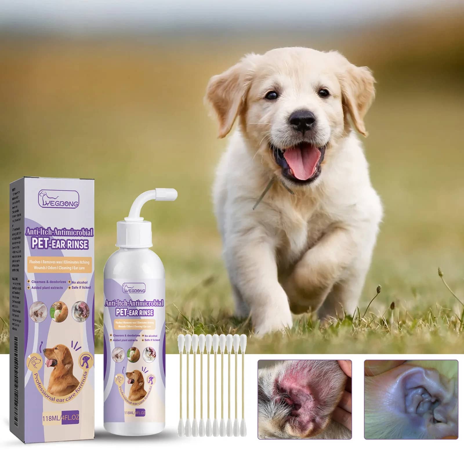 118ml Pet Ear Cleaner - Mites, Wax, & Odor Removal